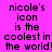 Pixelated text on four colored backgrounds reads 'nicole's icon is the coolest in the world!' with varying color schemes.
