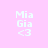 Pixelated text 'Mia Gia <3' on four distinct background colors in a