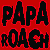 six pixelated showing a red background with 'PAPA ROACH' text, a woman in white clothing holding a pink object, and figures on stage