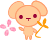 Pixelated character with large ears holding a flower and staff, standing beside pink 'Up' text on gray background.