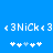 <text>3Nick<text> with <text>3</text> on both sides, five star-like symbols below; leftmost symbol is light blue, others white.