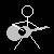 Pixelated stick figure playing acoustic guitar with motion effects on black background, transitioning between static and animated states.