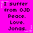 A static image with bright pink background displaying repeated text in black pixelated font, surrounded by white and pink star-like decorations.