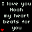 Black background with white pixelated text repeating 'I love you Noah my heart beats for you' and red heart symbols in a pattern