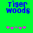 Green background with blue 'Tiger Woods' text and five pink/purple flower icons below, two versions showing different flower arrangements.