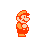 Pixelated character in orange outfit with red hair and mustache, standing against gray background holding a white object that changes size.