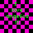 Pixelated text on a checkered background with animated distortion effects across four views.