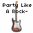 Pixelated image of a guitar with text above it, showing two versions of the text "Party Like A Rock-" and "Party Like A Rockstar".
