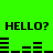 Green background with black text and pixelated shapes repeating in two