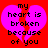 A static pixel art image with a red background, pink broken heart shape, and black text reading "my heart is broken because of you".
