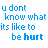 A static contact sheet of a 4-frame animation showing pixelated blue text on white background with gray transparency area, displaying sequential emotional phrases about feeling hurt and left out.