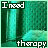 A 6-frame animated contact sheet showing a pixelated green background with text "I need" at top and "therapy" at bottom, where the central vertical element shifts position across frames to create motion effect.