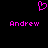 A static pixel art icon with a pink heart symbol above two instances of the name 'Andrew' in matching pink text on black background.
