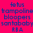 A static image with a bright pink background displaying repeated text in blue and yellow blocks, including 'fetus', 'trampoline', 'bloopers', 'santababy', and 'RBA'.
