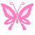 A 3x3 contact sheet of eight pink butterfly frames with subtle animation changes against a gray background, showing variations in wing position and small white sparkles.