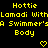 Yellow pixelated text on black background reads 'Hottie Lamodi With A Swimmer's Body' with two heart symbols below.