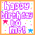 Pixelated birthday icon with 'happy birthday to me!' text, stars, and confetti in orange, blue, yellow, red, green, purple, white, and black colors.