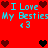 Red background with cyan text "I Love My Besties <3" and pixelated hearts in dark red, black, and brown tones. Animated heart color changes occur across frames.