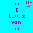 A static pixel art image with a bright cyan background, featuring a red heart symbol and purple text arranged in a pattern