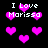 Pixelated text "I Love Marissa" appears multiple times over a black background with scattered pink hearts, some of which are animated.