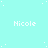 A static image with a light cyan background featuring repeated white text "Nicole" and scattered small white dots.