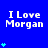 Blue background with repeated white text "I Love Morgan" and varying numbers of light blue star icons below each text block.