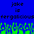 Blue background with black text reading "joke is" above a repeated word and green pixelated shapes at the bottom.