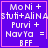Four identical purple square with pink borders display white text listing names and 'BFF', each has a distinct small symbol in the bottom-right corner