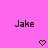 Pixelated text 'Jake' appears twice on a pink background with two pixel hearts below.