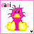 Pixel art contact sheet showing two frames of a pink cartoon character with yellow feet and mouth, labeled "dani" in mixed black/pink text above each frame.