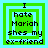 Four green and cyan pixelated squares display the text "I hate Mariah shes my ex-friend" with one square changing from layered to solid background.