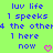 Pixelated text on bright green background with blue letters and pink heart symbol, repeated in two identical