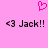 Pink background with a pixelated pink heart above two identical text strings reading '<3 Jack!!' in black and gray pixels.