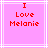 Pixelated red text on pink background with white lines, displaying "I Love Melanie" in three lines