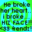 Pixelated text on a green and blue spiral background with repeated phrases about heartbreak and friendship.