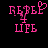 Pixelated pink text and symbols on black background, with one version showing a heart symbol replacing the 'O' in 'REBEL'.