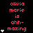 A black background displays red text reading 'olivia marie is ahh-mazing' with white star symbols appearing in increasing quantities from one to four across three