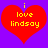 Red heart-shaped icon with yellow text 'i love lindsay' on purple background, two identical frames side-by-side.