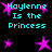 Pixelated cyan text reads "Haylenne Is the Princess" surrounded by pink stars on a black background.