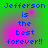 Pixelated blue text reads "Jefferson is the best forever!!" on a green-to-pink gradient background with a central pink glow.