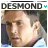 A pixelated portrait of a person with short light brown hair, wearing a white shirt and dark jacket, under the name 'DESMOND' with a cyan status icon.