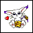A pixelated Digimon character icon with a red heart and yellow patterned body on white background, paired with "Anime IM" text logo on black background in contact sheet layout.