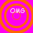 Four identical orange concentric circles on bright pink background with "OMG" text in white pixelated font inside each circle's innermost ring.