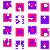 48 square icons with alternating pink and purple backgrounds, each containing a central symbol that changes across frames