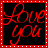 Four identical red cursive 'Love you' text on black background with white dotted borders, arranged in a