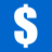 White dollar sign symbol on solid blue background, rendered in pixelated style with visible dithering and anti-aliasing artifacts.