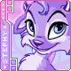 Animated sequence of a purple cartoon cat with blue eyes, showing subtle head and eye movements against a pink geometric background.