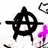 Static 48x48 pixel buddy icon featuring a black circular symbol with four arms and internal white shapes on a transparent background, accompanied by partial pink and gray elements at the edges.