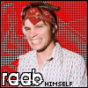 A person wearing a red bandana and white patterned shirt appears in multiple with 'raeb HIMSELF' text below, against a pixelated red-and-blue background