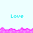 Pixelated cyan text 'Love' appears in multiple positions above and below a pink jagged border on a light blue background.